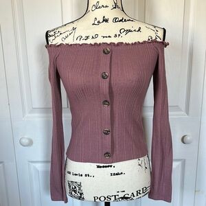Women's Off-Shoulder Sweater - Mauve